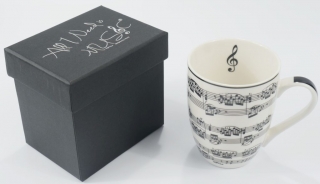 Zenei ajándéktárgy: Porcelán bögre, kottamintás